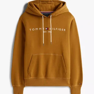Embroidered Tommy Logo Brown Hoodie