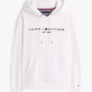 Embroidered Tommy Logo White Hoodie