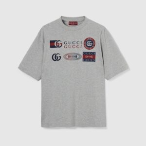 Printed cotton jersey light grey T-shirt