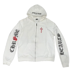 Chrome Heart Rolling Stone Zip-Up White Hoodie