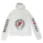 Chrome Heart Rolling Stone Zip-Up White Hoodie