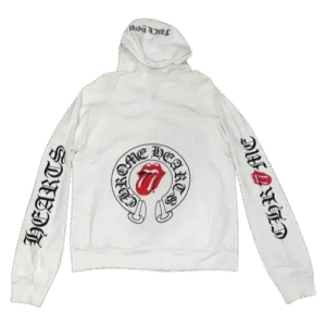 Chrome Heart Rolling Stone Zip-Up White Hoodie